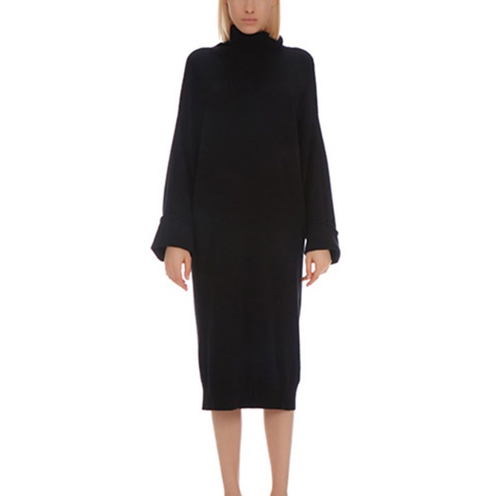 Maison De Papillon Yoko Cuffed Cashmere Sweater Dress Black Size L - Picture 3 of 8